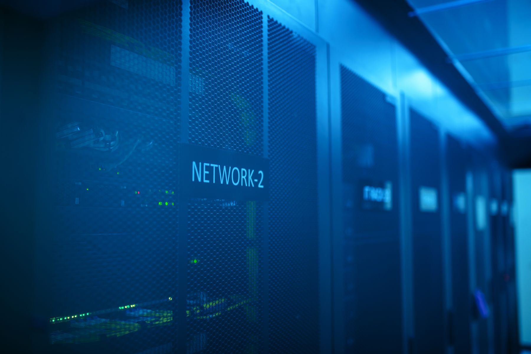Illuminated data centre server racks